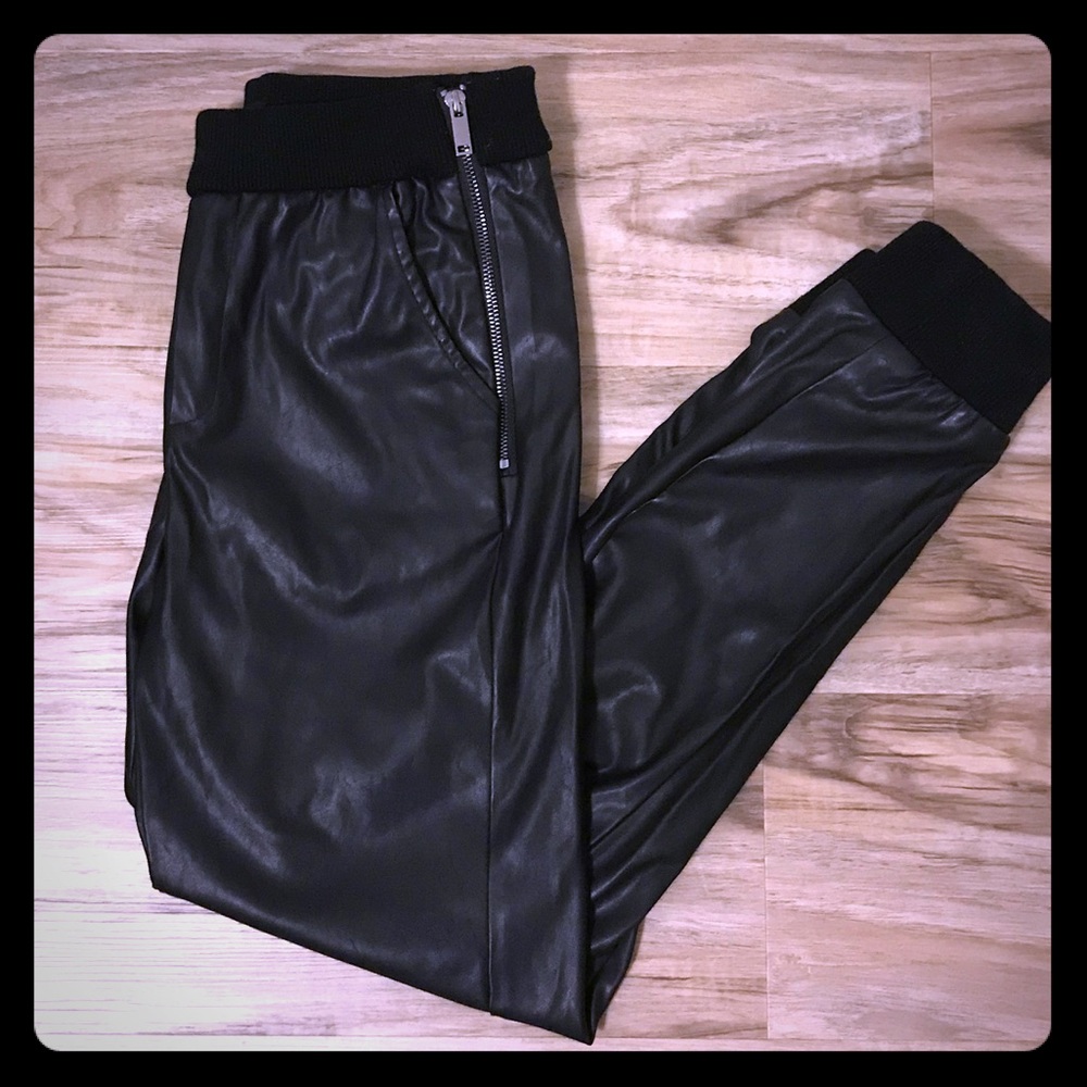 Zippered Faux Leather Joggers